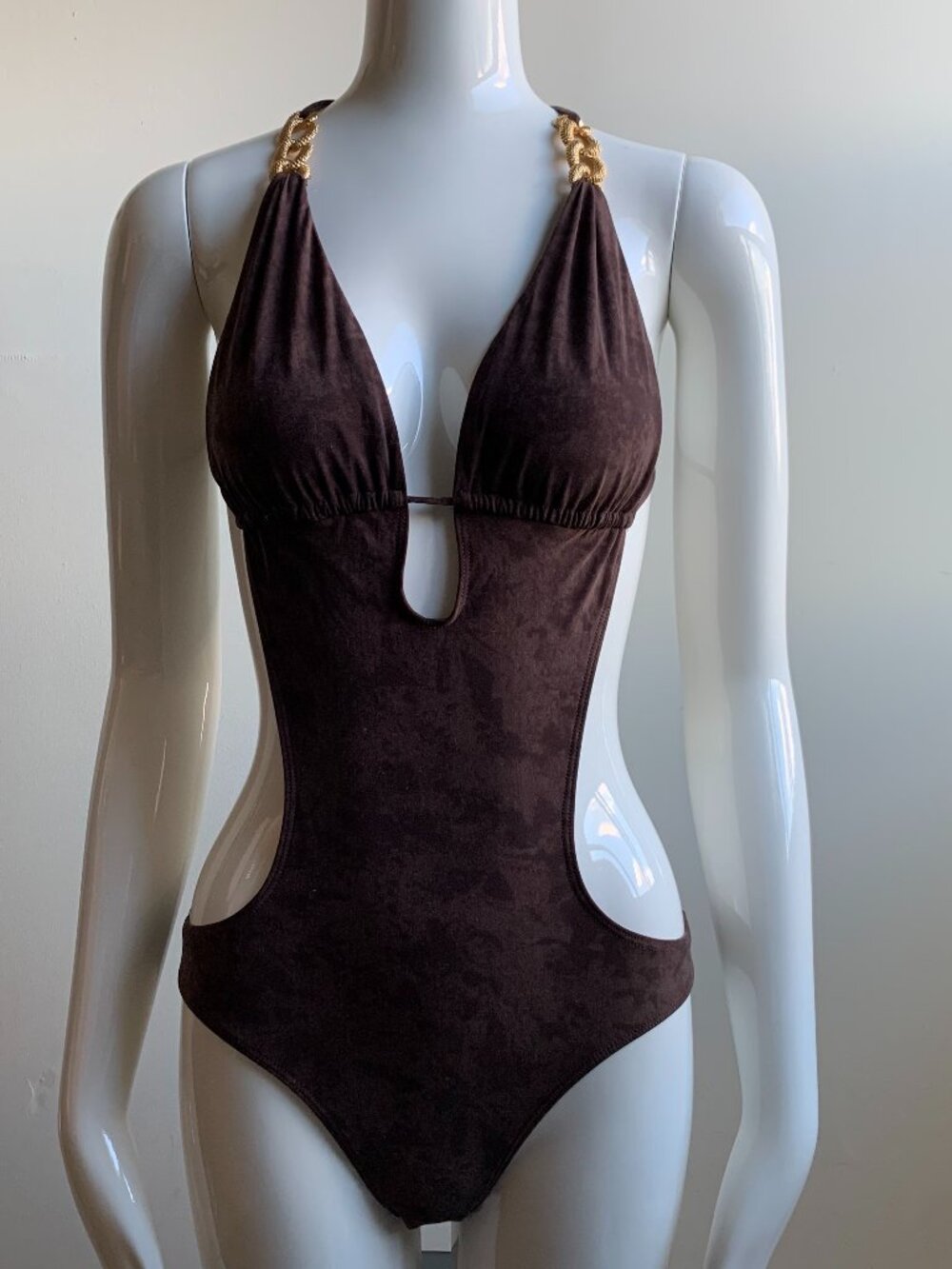 Sauvage Brown & Gold monokini cut out one piece swimsuit